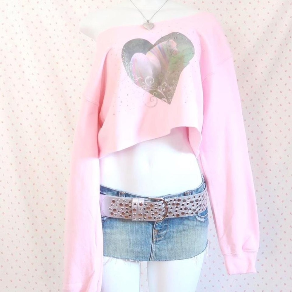 Y2K Unicorn Heart Rhinestone Sweatshirt Coquette Fairycore Graphic Top